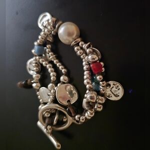 Uno De 50 Silver Plated Faux Pearl Bracelet